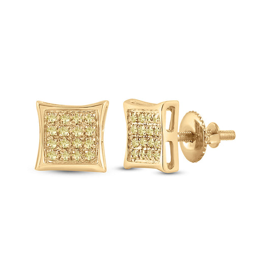 10K Yellow Gold Round Yellow Color Enhanced Diamond Square Earrings 1/10 Cttw, Length: 0.26 In, Width: 0.26 In