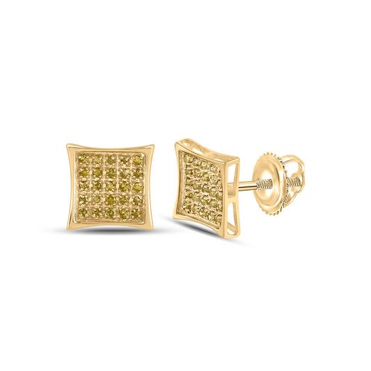 10K Yellow Gold Round Yellow Color Enhanced Diamond Cluster Earrings 1/6 Cttw
