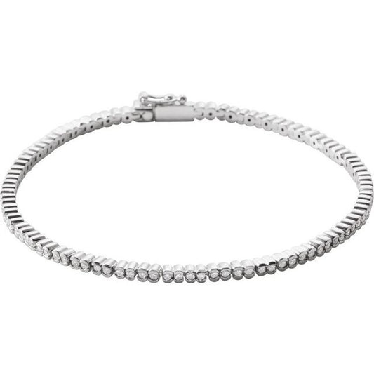 14K White Gold Round I1, G-I 7 In Polished Natural Diamond Line Bracelet