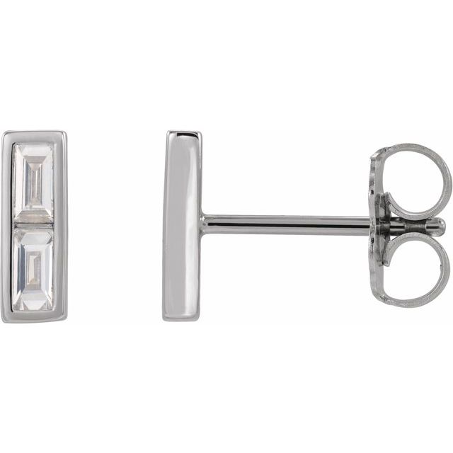 14K White Gold Straight Baguette 3.25 X 1.75 Mm Friction Back Polished 1/4 Ctw Natural Diamond Bar Earrings With Backs