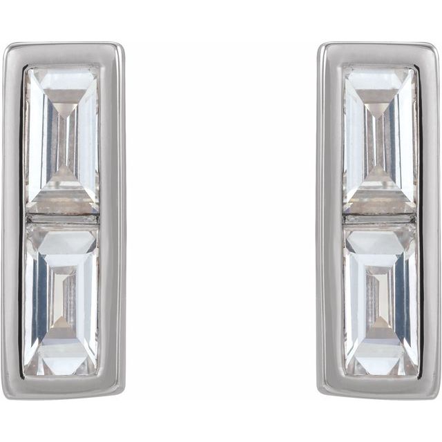 14K White Gold Straight Baguette 3.25 X 1.75 Mm Friction Back Polished 1/4 Ctw Natural Diamond Bar Earrings With Backs
