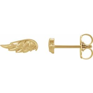 14K Yellow Gold Pair Friction Backs Angel Wing Stud Earrings
