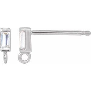 14K White Gold Straight Baguette 3 X 1.5 Mm .06 Ct Natural Diamond Earring Top