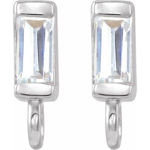 14K White Gold Straight Baguette 3 X 1.5 Mm .06 Ct Natural Diamond Earring Top
