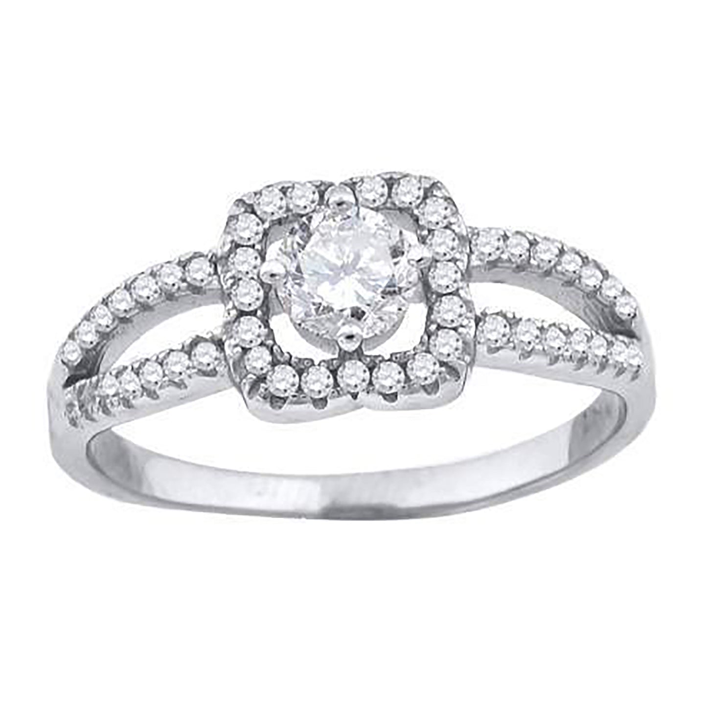Sterling Silver Womens Cubic-Zirconia Floral Bridal Anniversary Engagement Wedding Ring