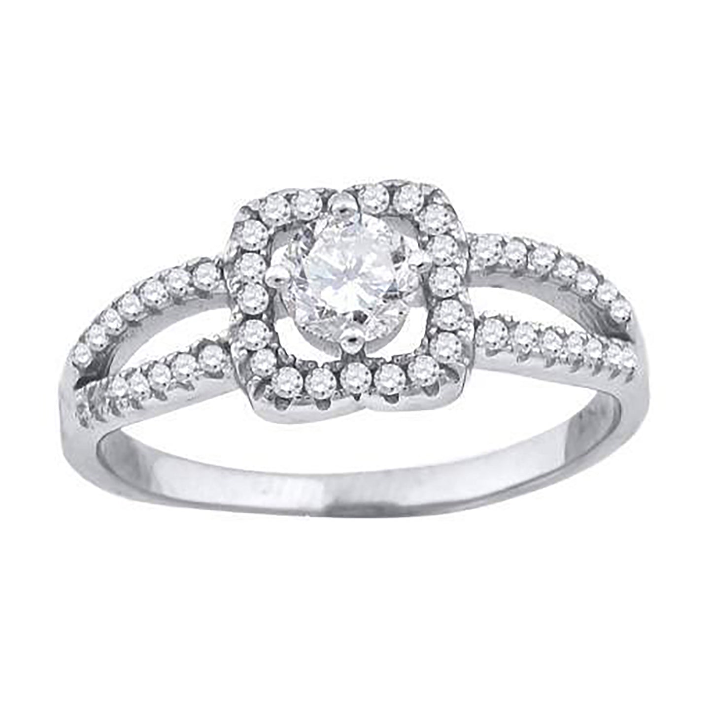 Sterling Silver Womens Cubic-Zirconia Floral Bridal Anniversary Engagement Wedding Ring