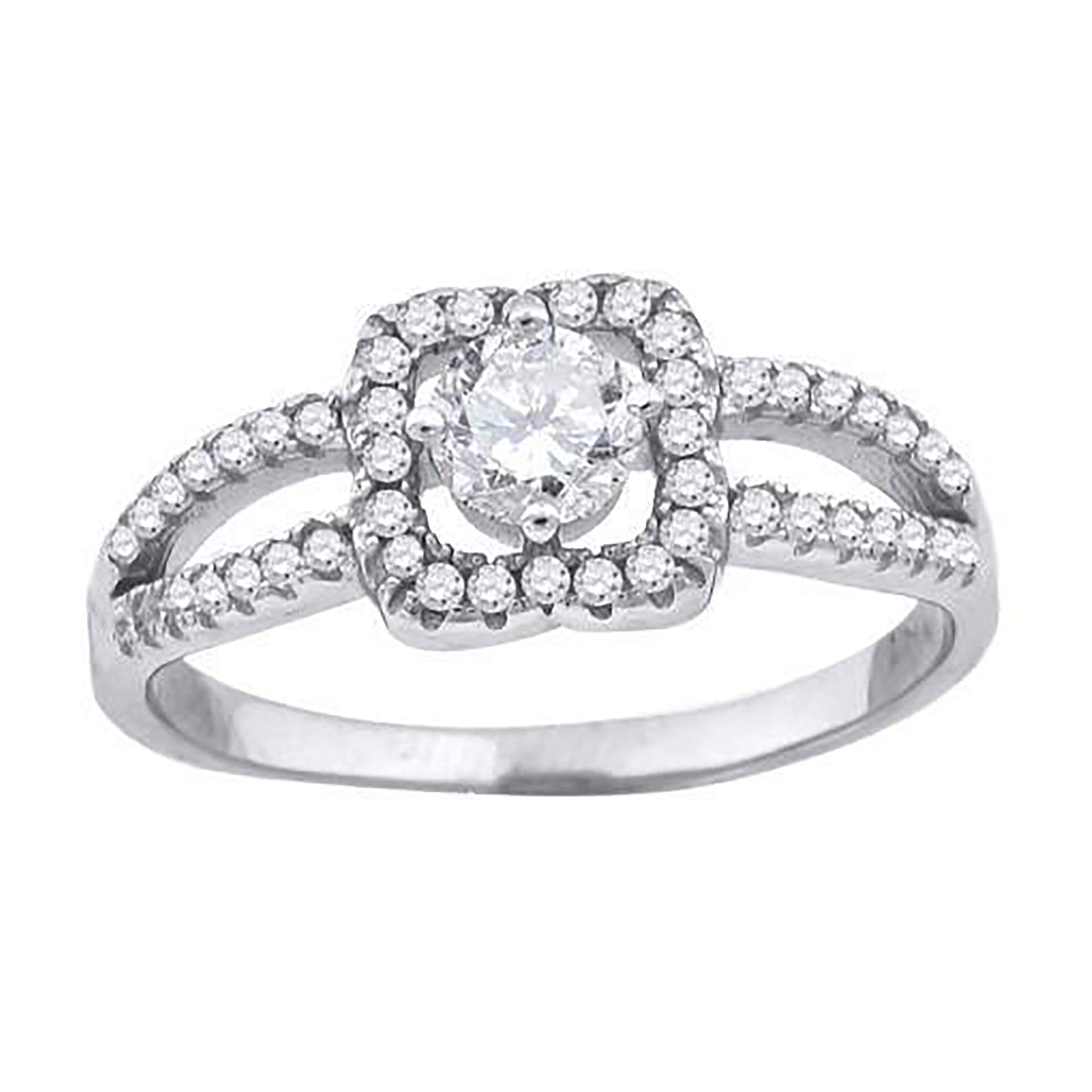 Sterling Silver Womens Cubic-Zirconia Floral Bridal Anniversary Engagement Wedding Ring