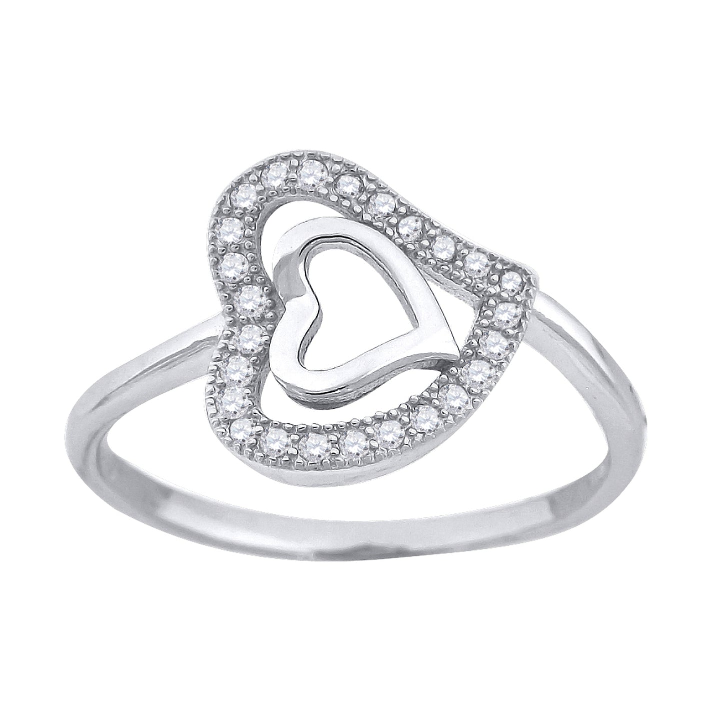 Sterling Silver Women's Cubic Zirconia Heart Bridal Anniversary Wedding Engagement Band Ring