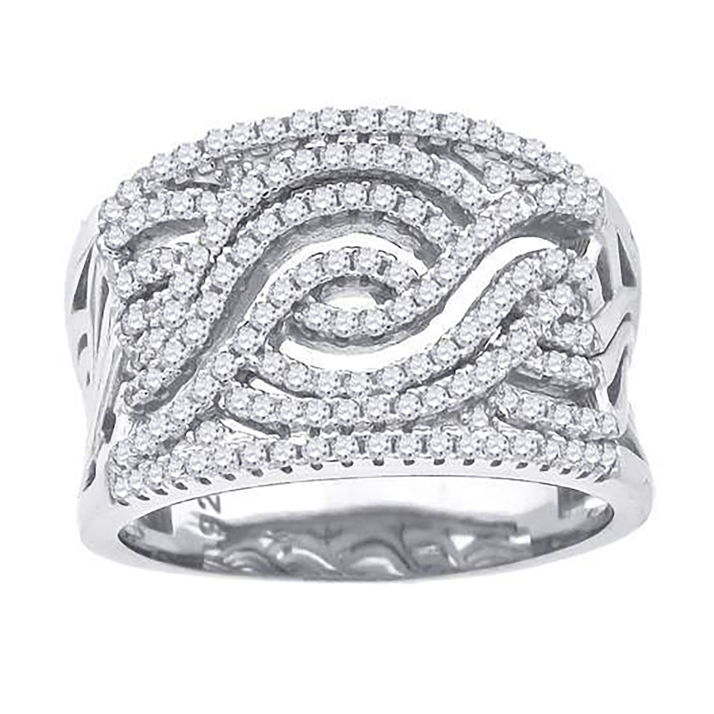 Sterling Silver Womens Cubic-Zirconia Swirl Fashion Bridal Anniversary Wedding Engagement Band Ring