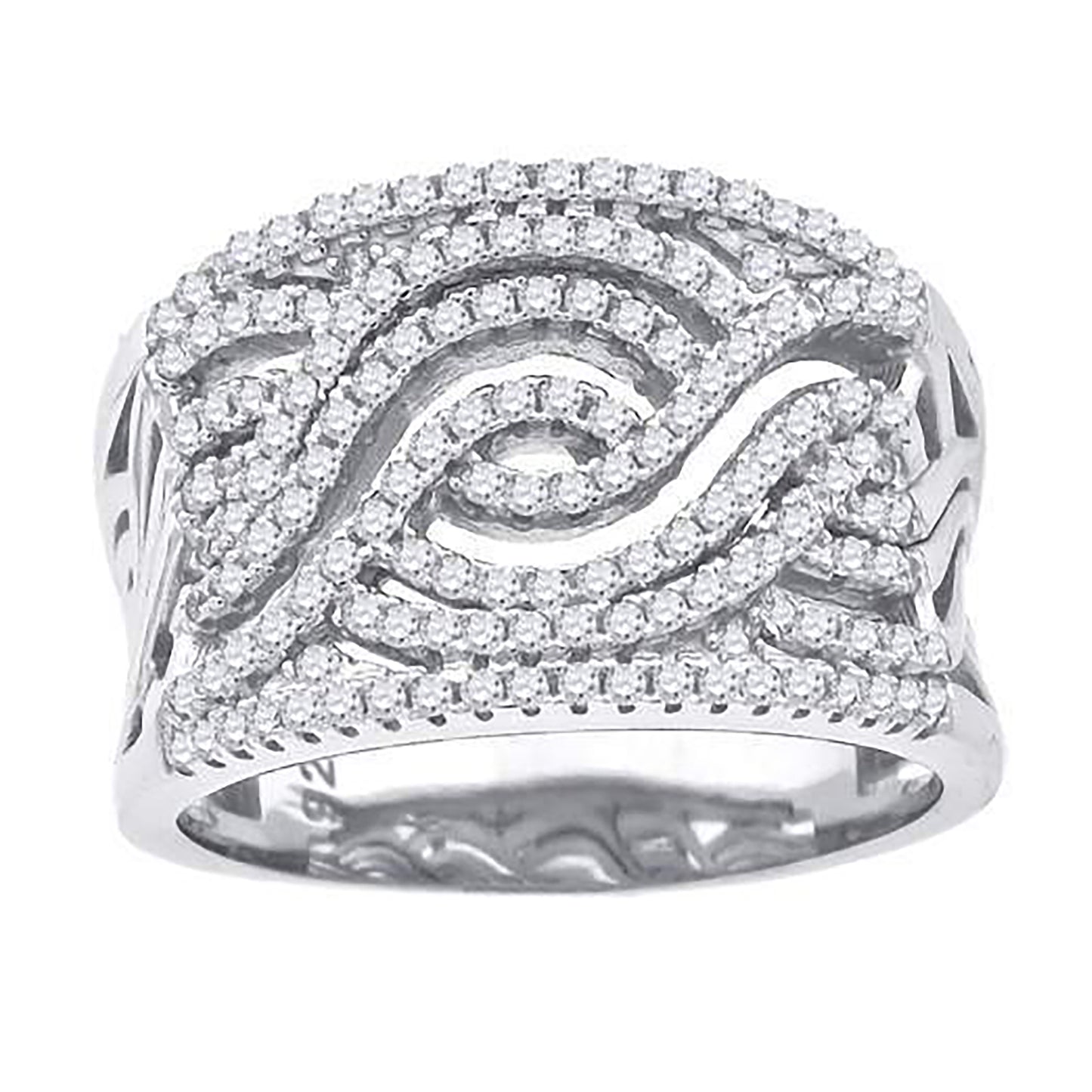 Sterling Silver Womens Cubic-Zirconia Swirl Fashion Bridal Anniversary Wedding Engagement Band Ring
