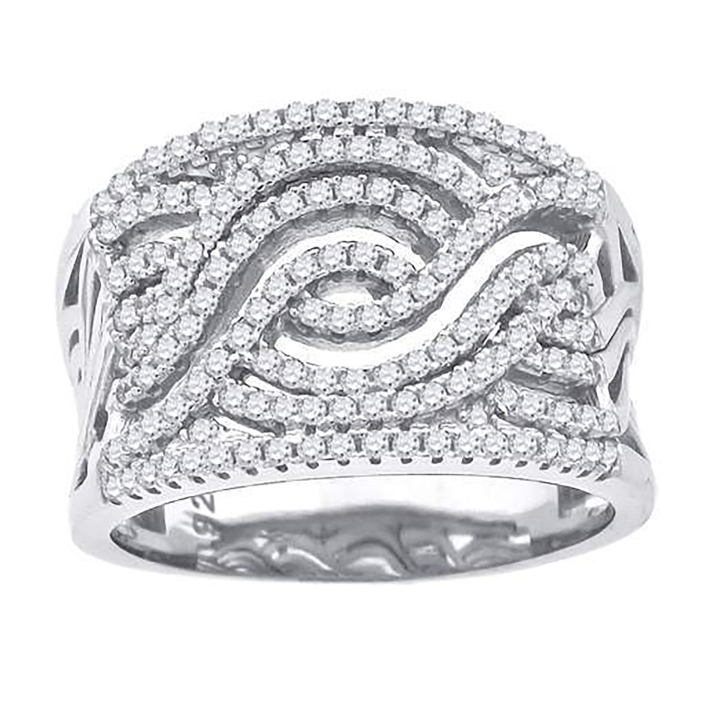Sterling Silver Womens Cubic-Zirconia Swirl Fashion Bridal Anniversary Wedding Engagement Band Ring