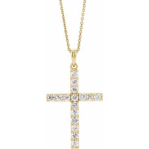 14K Yellow Gold Round 1.3Mm G-H Si1-Si2 Lab-Grown Diamond Cross Necklace, Length: 18 In