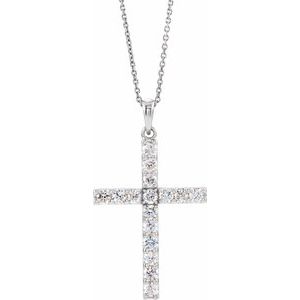 14K White Gold Round 1.3Mm G-H I1 1/8 Ctw Natural Diamond Accented Cross Necklace, Length: 18 In