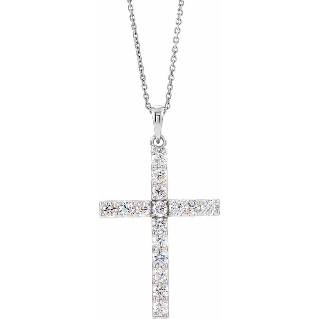 14K White Gold Round 1.3Mm Si1-Si2, G-H 18 In Polished Lab-Grown Diamond Cross Necklace
