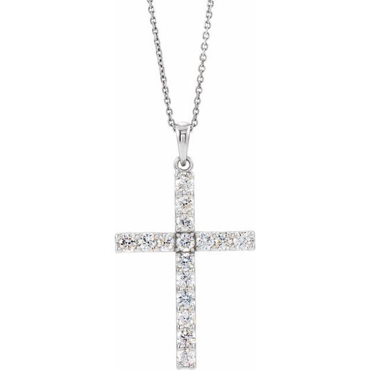14K White Gold Round 1.3Mm Si1-Si2, G-H 18 In Polished Lab-Grown Diamond Cross Necklace