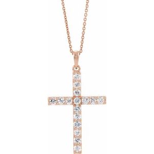 14K Rose Gold Round 2Mm G-H I1 1/2 Ctw Natural Diamond Cross Necklace, Length: 18 In