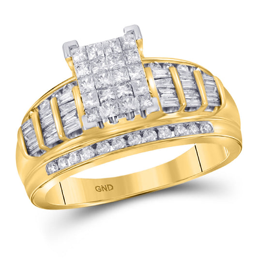 10K Yellow Gold Princess Diamond Cluster Bridal Wedding Engagement Ring 1/2 Cttw, Womens Size: 5-10