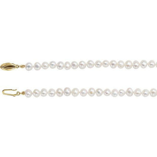14K Yellow Gold 5.0-5.5 Mm 16 In Polished Cultured White Freshwater Pearl Necklace