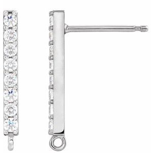 14K White Gold Round 1.5 Mm 1/10 Ctw Natural Diamond Bar Earring Top
