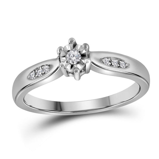 Sterling Silver Round Diamond Solitaire Bridal Wedding Engagement Ring 1/20 Cttw, Womens Size: 5-10