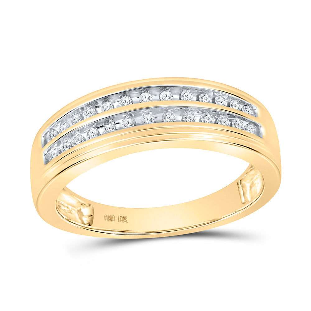 10K Yellow Gold His Hers Round Diamond Square Matching Wedding Set 1/2 Cttw, Womens Size: 5-10, Mens Size: 7-13