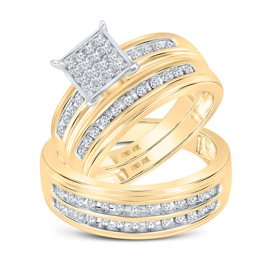 10K Yellow Gold His Hers Round Diamond Square Matching Wedding Set 1/2 Cttw, Womens Size: 5-10, Mens Size: 7-13