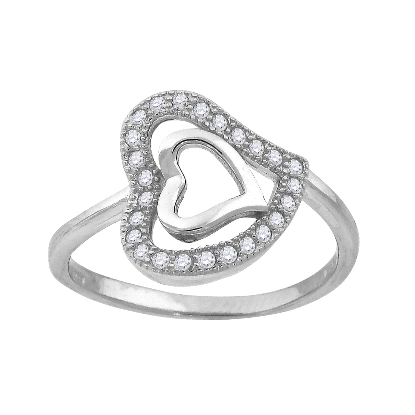 Sterling Silver Women's Cubic Zirconia Heart Bridal Anniversary Wedding Engagement Band Ring