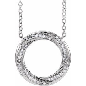 14K White Gold Round G-I I1 1/5 Ctw Natural Diamond Circle Necklace, Length: 18 In