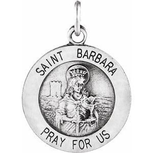 Sterling Silver 15 Mm Polished St. Barbara Medal