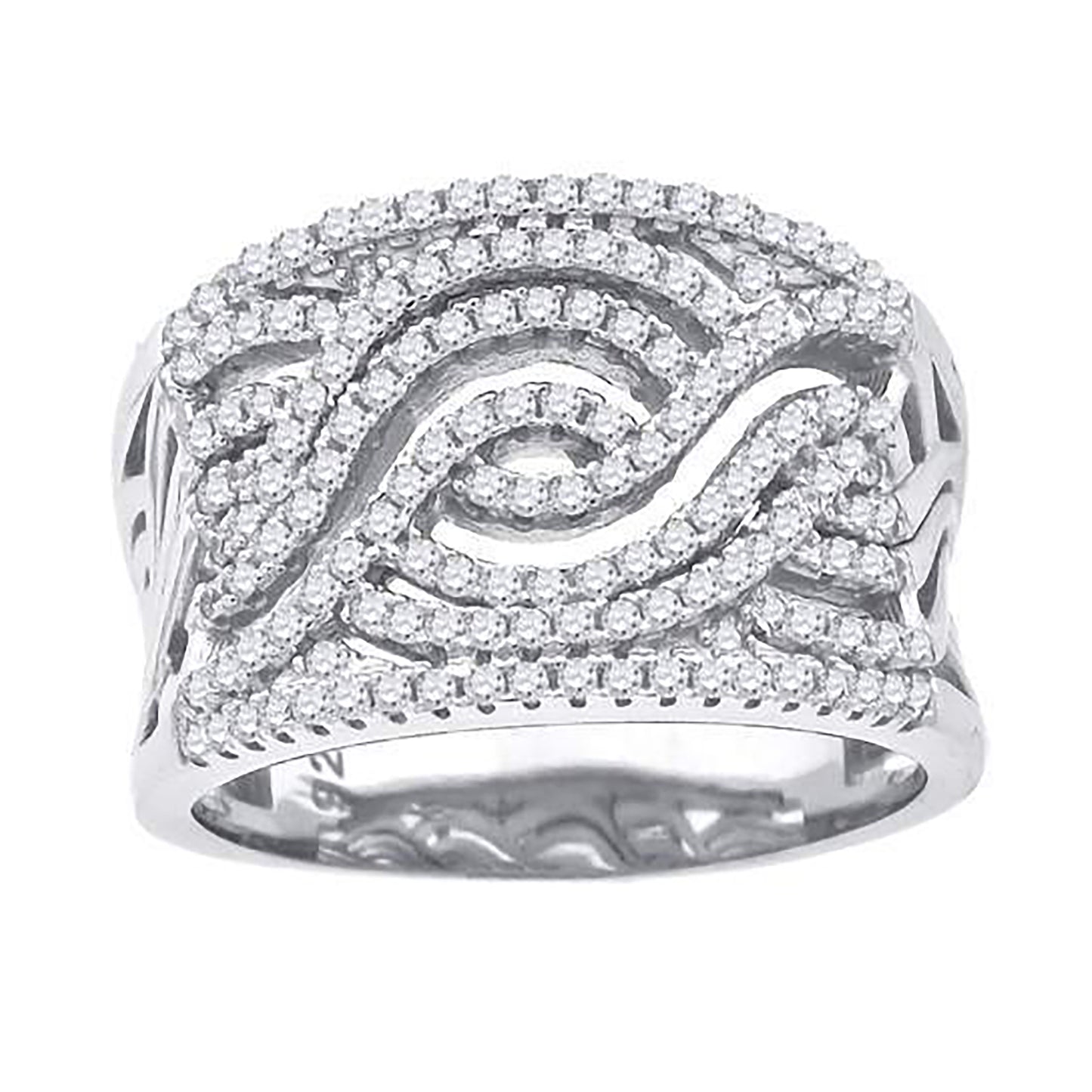 Sterling Silver Womens Cubic-Zirconia Swirl Fashion Bridal Anniversary Wedding Engagement Band Ring