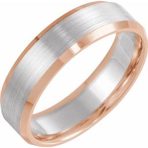 14K Rose/White/Rose Gold 6 Mm Polished Beveled-Edge Comfort-Fit Band With Satin Finish Size 10