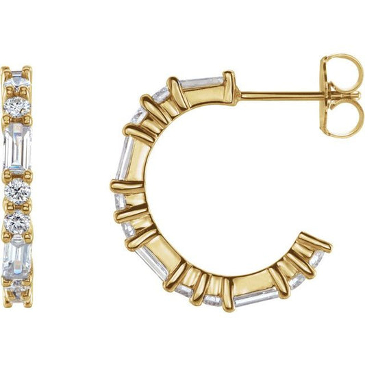 14K Yellow Gold Straight Baguette 4 X 2 Mm Friction Back Polished 1/5 Ctw Natural Diamond Earrings
