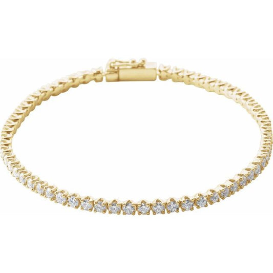 14K Yellow Gold Round I1, G-I 7 In Polished Natural Diamond Line Bracelet