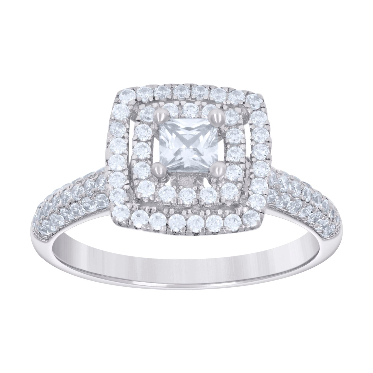 Sterling Silver Womens Princess-Cut Round Cubic-Zirconia Square Fashion Bridal Anniversary Wedding Engagement Band Ring