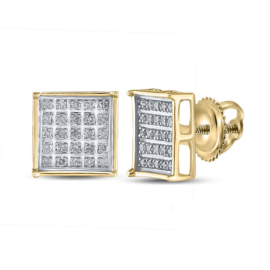 Sterling Silver Or Yellow-tone Sterling Silver Womens Round Diamond Square Earrings