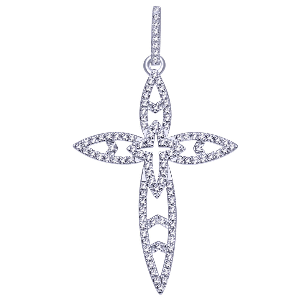10K White Gold 0.36 Cttw Diamond Cross Charm