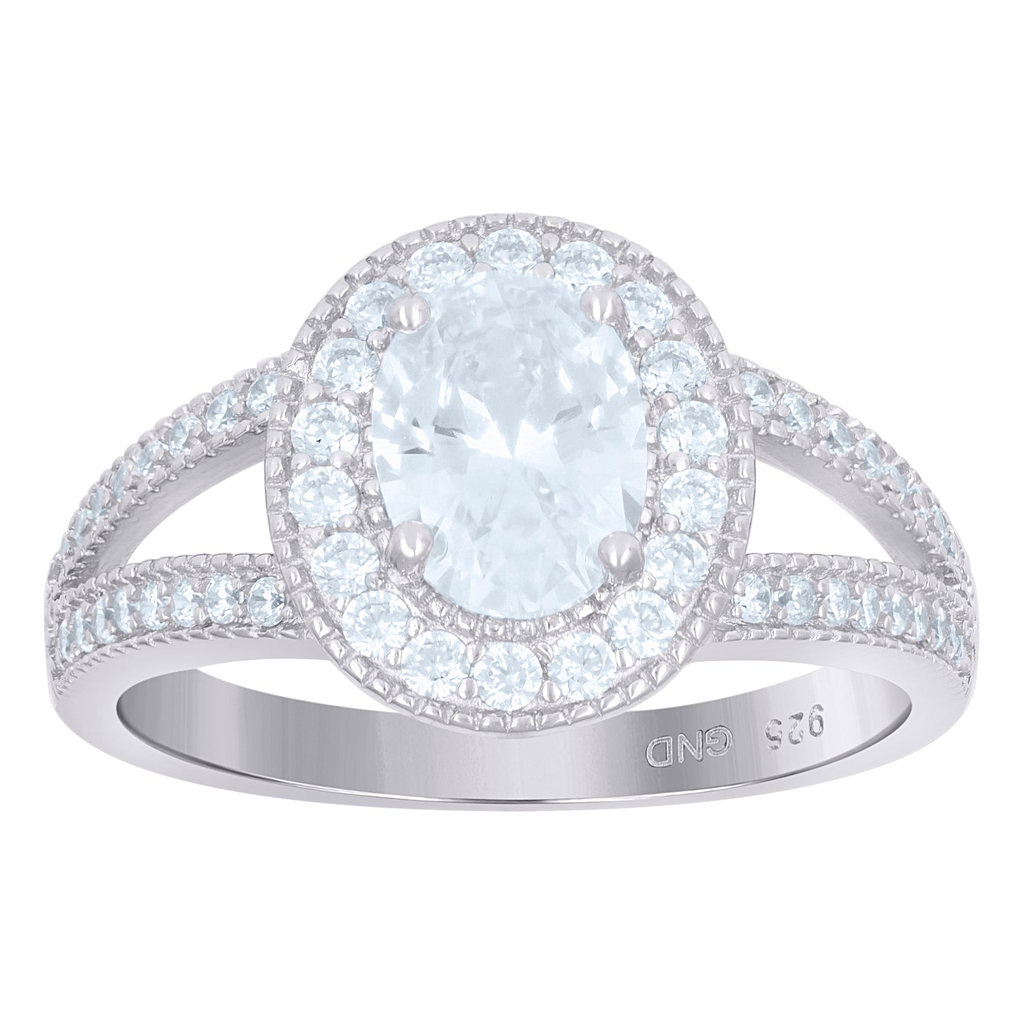 Sterling Silver Womens Oval Cubic-Zirconia Oval Head Fashion Bridal Anniversary Wedding Engagement Band Ring