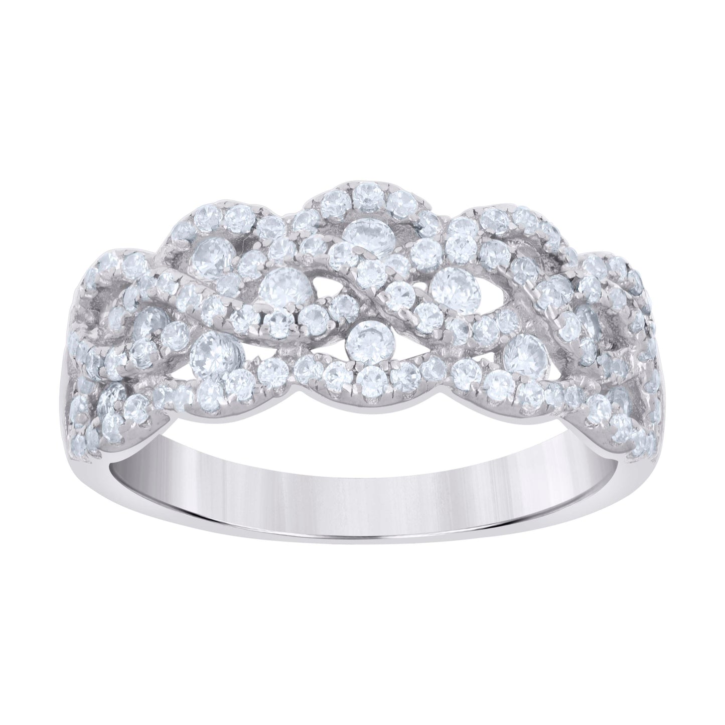 Sterling Silver Womens Cubic-Zirconia Crossover Fashion Bridal Anniversary Wedding Engagement Band Ring