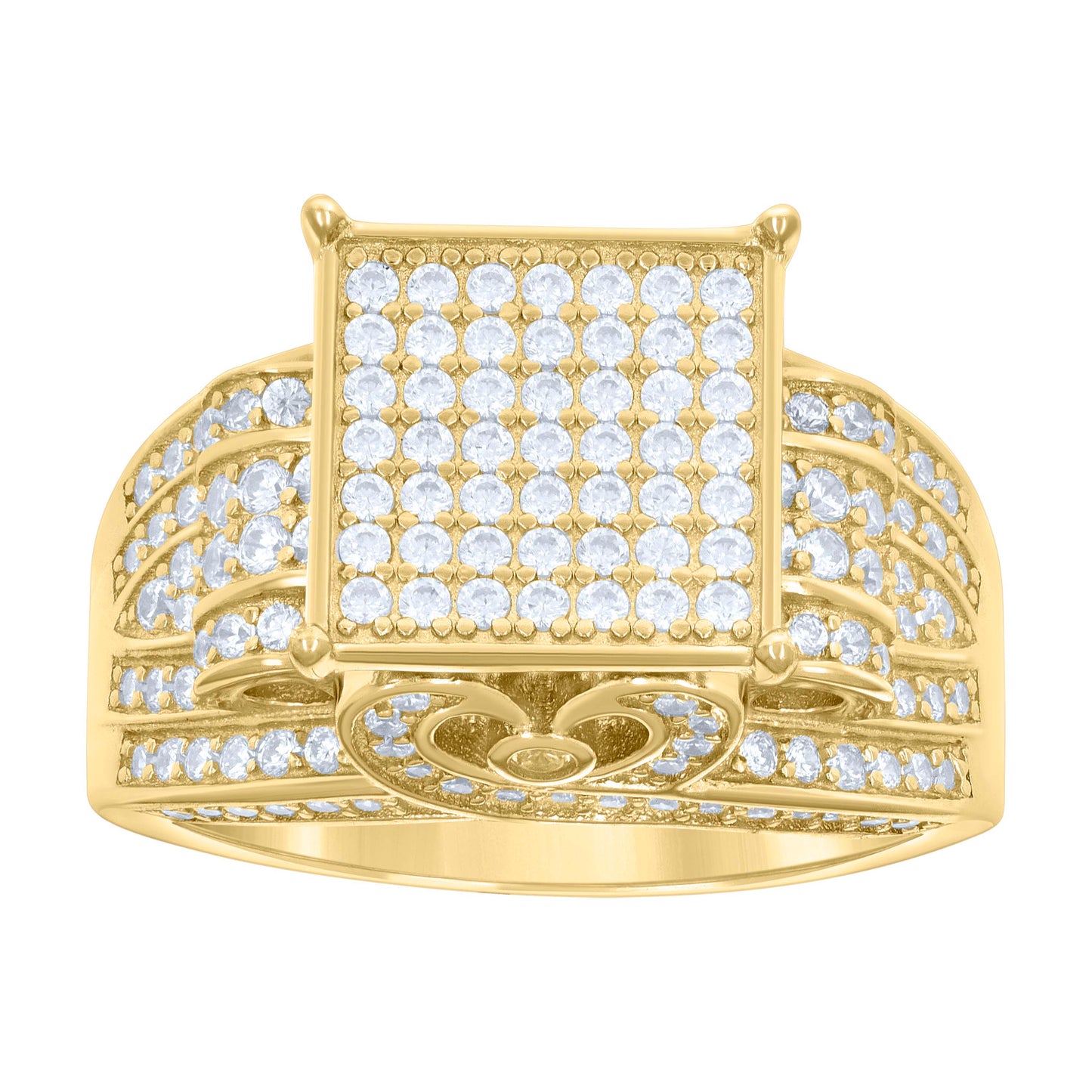 Sterling Silver Yellow-Tone Men's Cubic-Zirconia Square Head Fashion Bridal Anniversary Wedding Engagement Band Ring