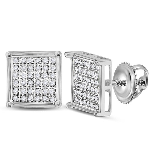 Sterling Silver Womens Round Diamond Square Cluster Earrings 1/4 Cttw, Length: 0.35 In, Width: 0.35 In