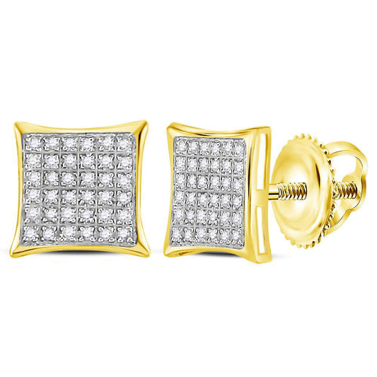 Yellow-tone Sterling Silver Womens Round Diamond Kite Square Earrings 1/4 Cttw, Length: 0.37 In, Width: 0.37 In