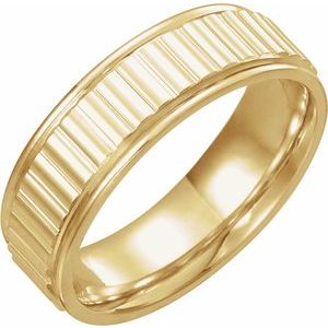 14K Yellow Gold 6 Mm Polished Vertical Ridged Band Size 10.5