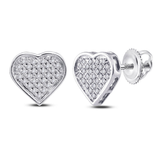 Sterling Silver Or Yellow-Tone Sterling Silver Womens Round Diamond Heart Earrings 1/6 Cttw, Length: 0.37 In, Width: 0.4 In
