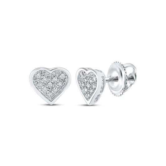 Sterling Silver Womens Round Diamond Heart Earrings 1/20 Cttw, Length: 0.22 In, Width: 0.26 In