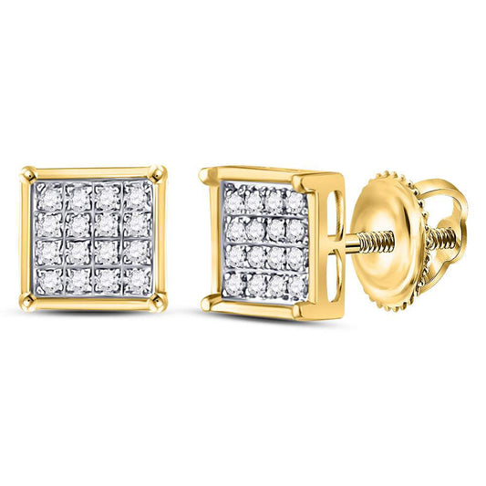 Sterling Silver Or Yellow-tone Sterling Silver Womens Round Diamond Square Cluster Earrings