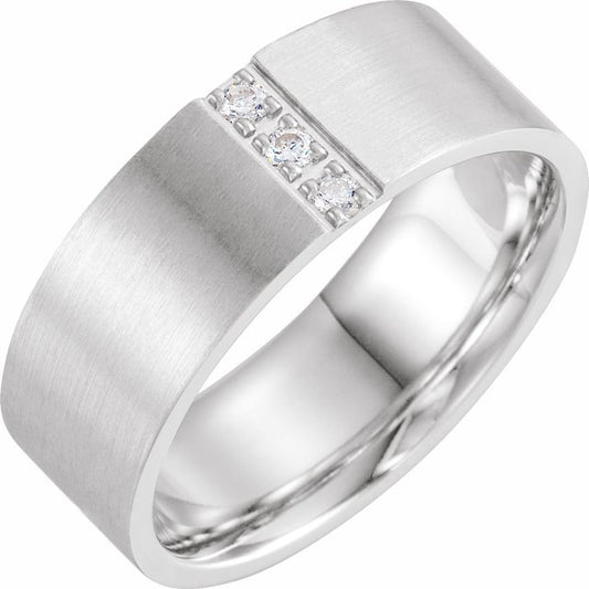 14K White Gold Satin Polished 1/10 Ctw Natural Diamond Band, Size 10