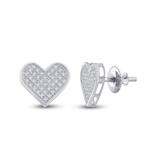 Sterling Silver Womens Round Diamond Heart Earrings 1/10 Cttw, Length: 0.24 In, Width: 0.28 In