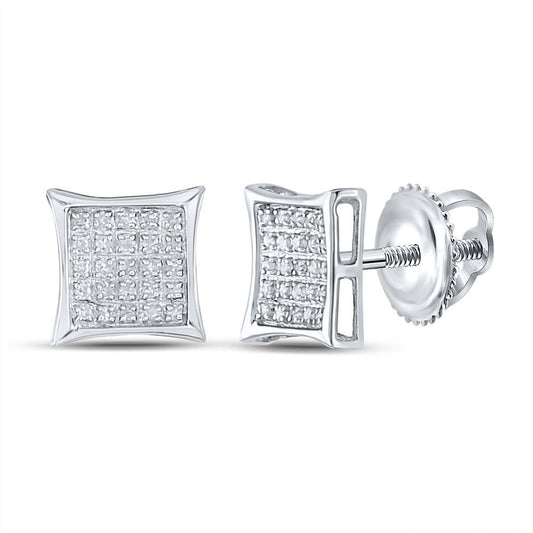 Sterling Silver Womens Round Diamond Kite Square Earrings 1/6 Cttw, Length: 0.3 In, Width: 0.3 In