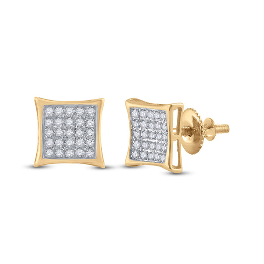 Yellow-tone Sterling Silver Womens Round Diamond Kite Square Earrings 1/6 Cttw, Length: 0.3 In, Width: 0.3 In