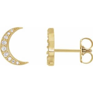 14K Yellow Gold Round 1/10 Ctw Lab Grown Diamond Crescent Moon Stud Earrings